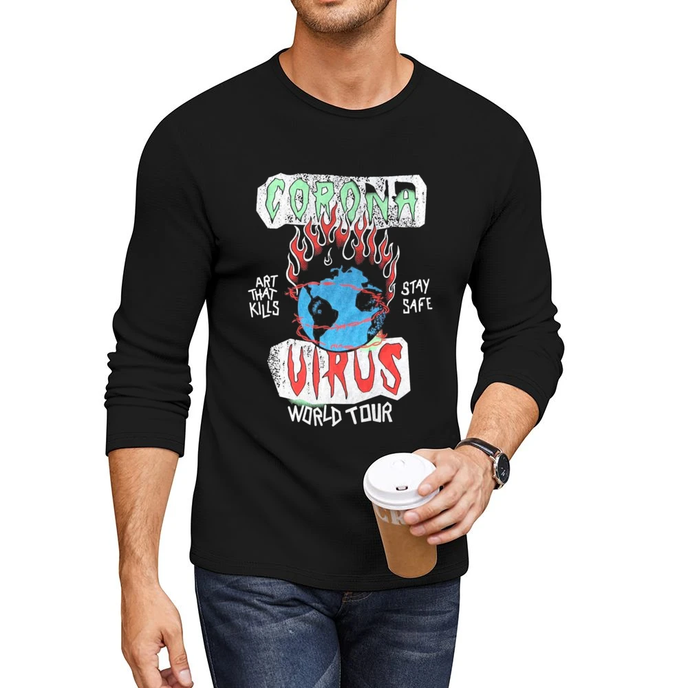Corona Virus World Tour Pandemic Vintage Band Tee Graphic Men CrewNeck Long Sleeve T-Shirt