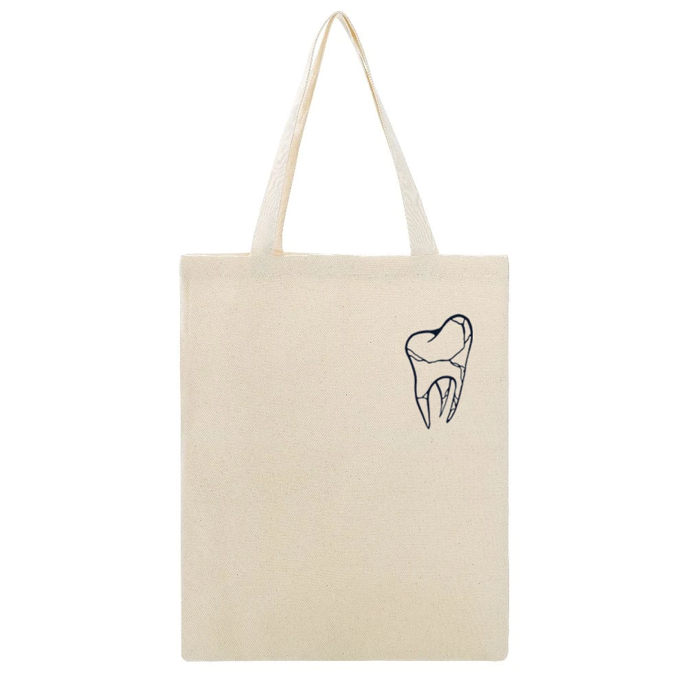 Cracked Tooth Popular Fun Grunge Graphic Tee Shirt Beige Canvas Tote Shopping Bag