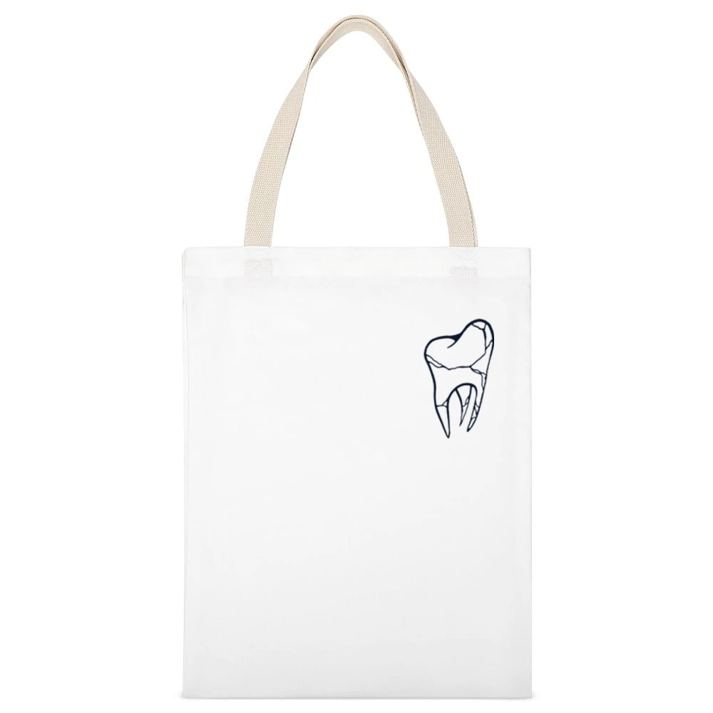 Cracked Tooth Popular Fun Grunge Graphic Tee Shirt White Canvas Tote Shopping Bag