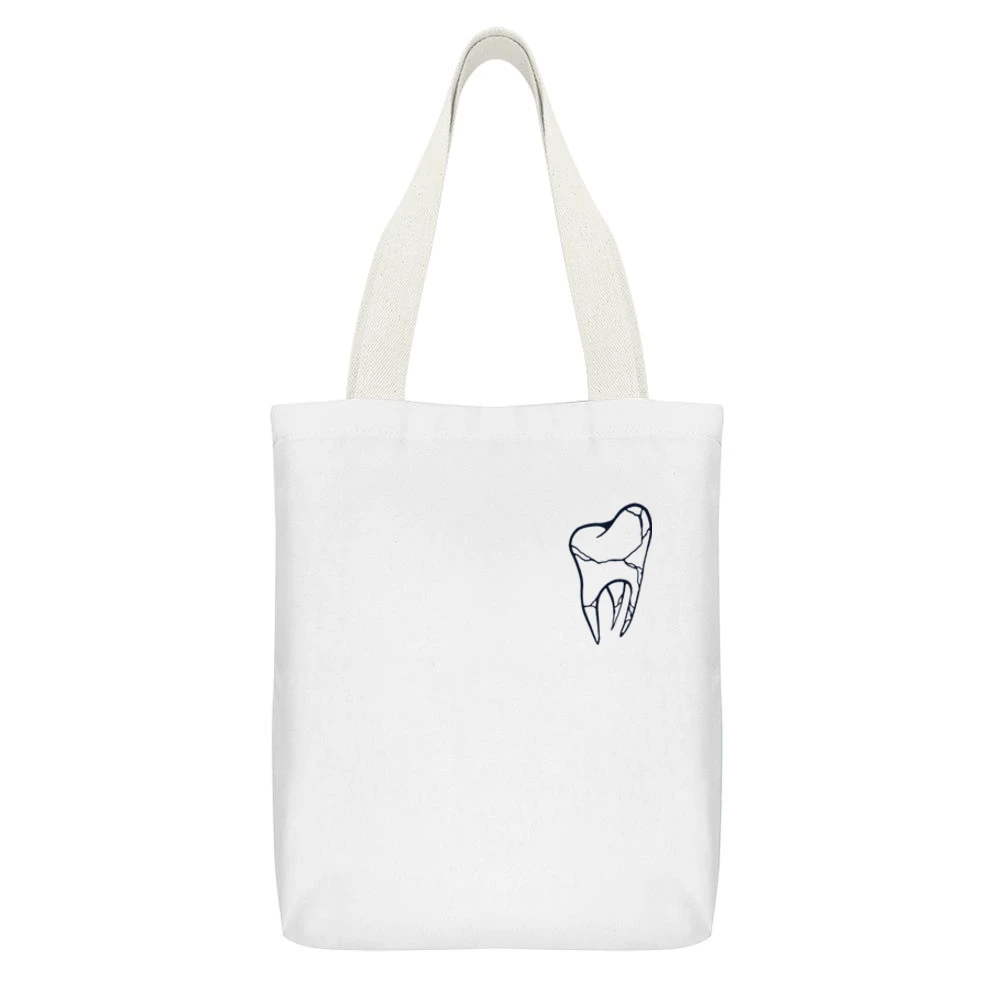 Cracked Tooth Popular Fun Grunge Graphic Tee Shirt White Canvas Tote Shopping Bag With Interior Pocket