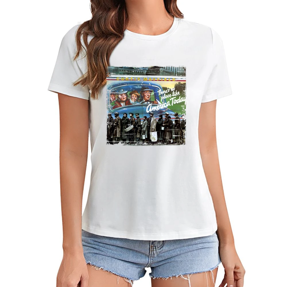 Curtis Mayfield Theres No Place Like America Today Album Cover Distres Asian Size Women Ladies T-shirt