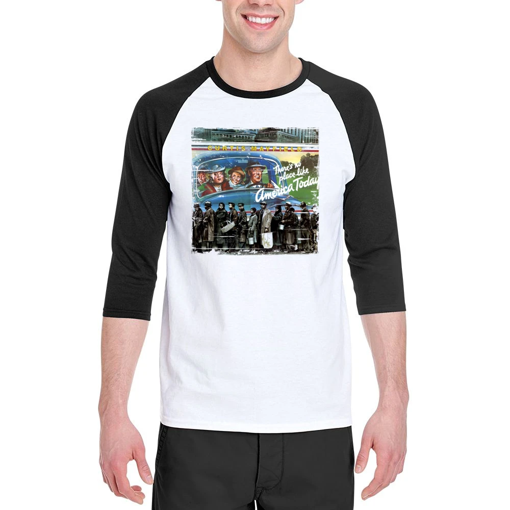 Curtis Mayfield Theres No Place Like America Today Album Cover Distres Men 3/4 Sleeve T-Shirt