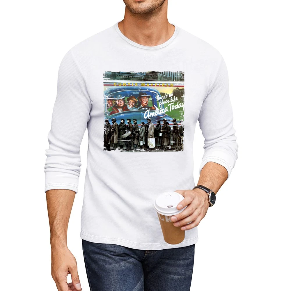 Curtis Mayfield Theres No Place Like America Today Album Cover Distres Men CrewNeck Long Sleeve T-Shirt