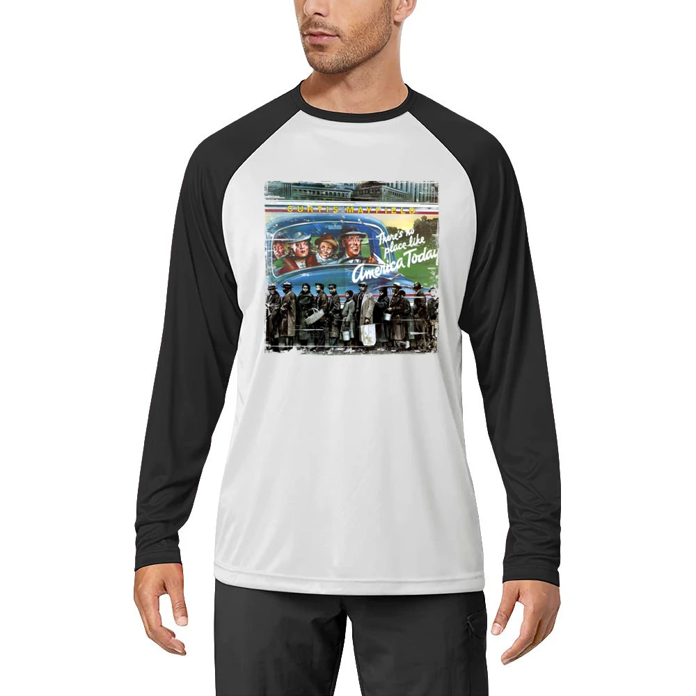 Curtis Mayfield Theres No Place Like America Today Album Cover Distres Men Long Sleeve T-Shirt