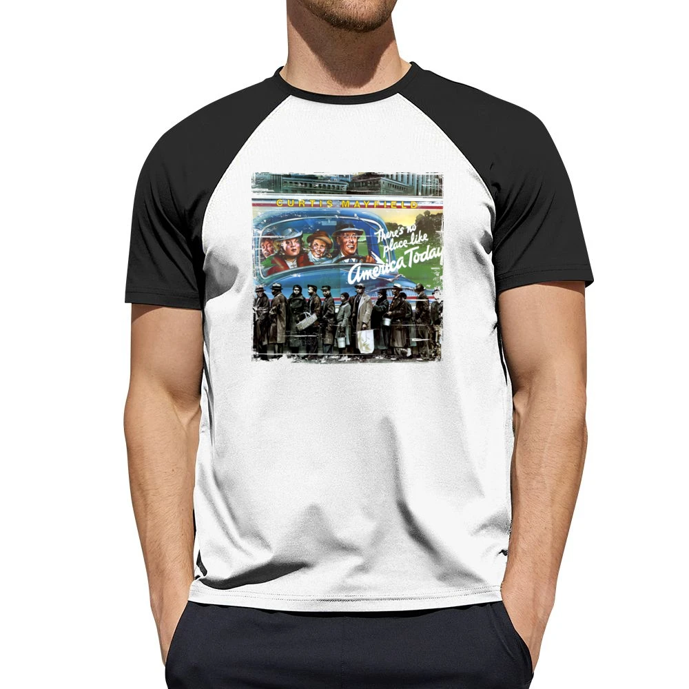 Curtis Mayfield Theres No Place Like America Today Album Cover Distres Men Short Sleeve T-Shirt