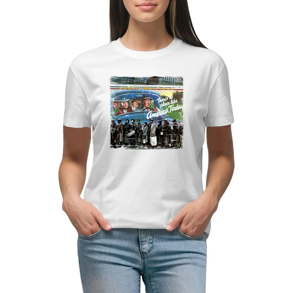 Curtis Mayfield Theres No Place Like America Today Album Cover Distres Premium Women Ladies T-shirt