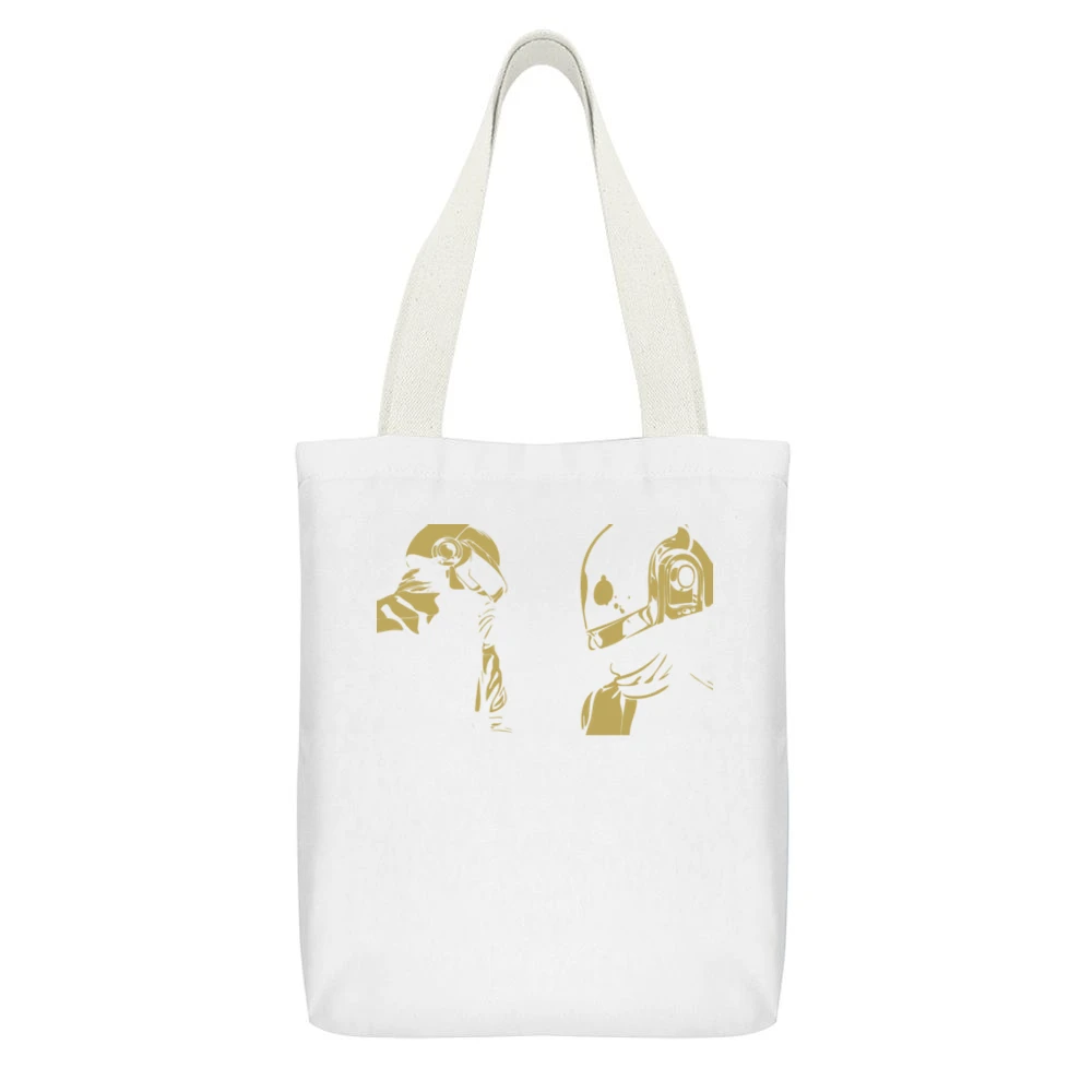 Daft Punk night Shift White Canvas Tote Shopping Bag With Interior Pocket