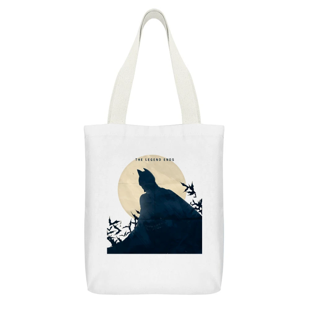 Dark Knight The legend End Batman bat over the moon shadow White Canvas Tote Shopping Bag With Interior Pocket