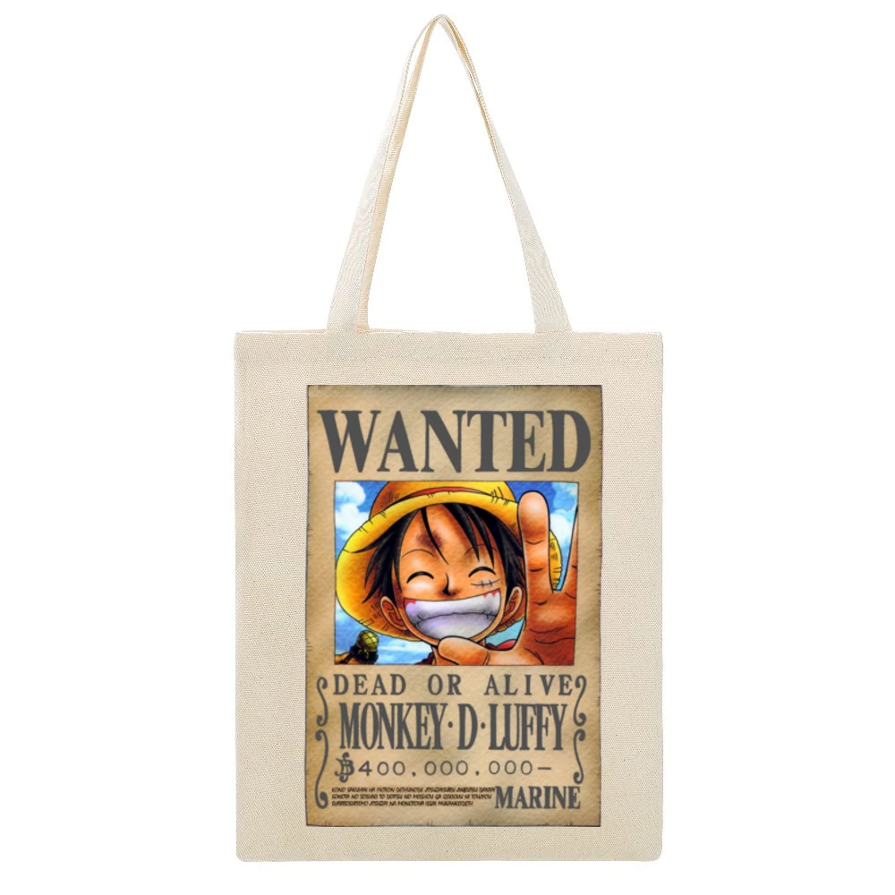 Dead or alive Monkey D Luffy Marine Wanted poster One Piece anime mang Beige Canvas Tote Shopping Bag