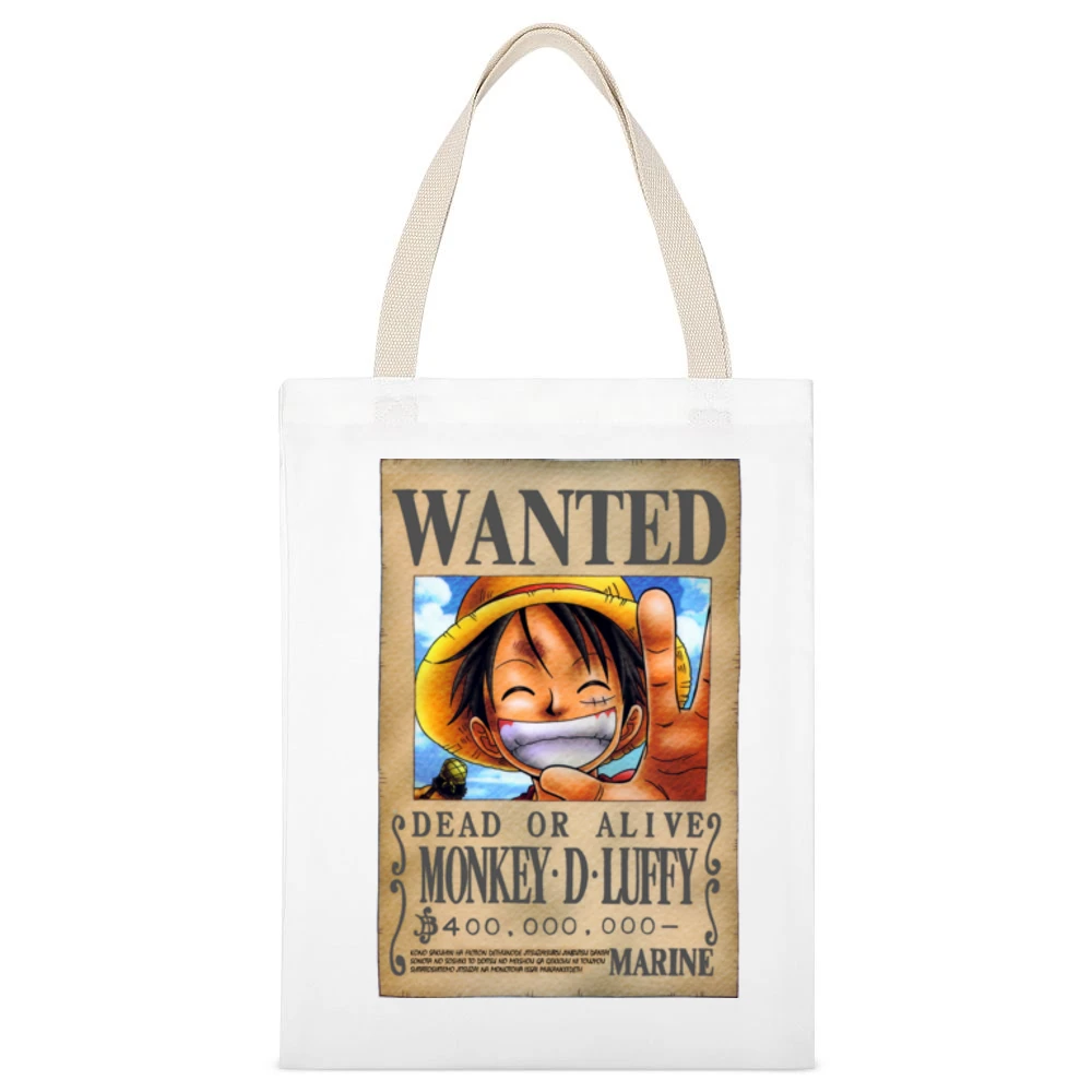 Dead or alive Monkey D Luffy Marine Wanted poster One Piece anime mang White Canvas Tote Shopping Bag
