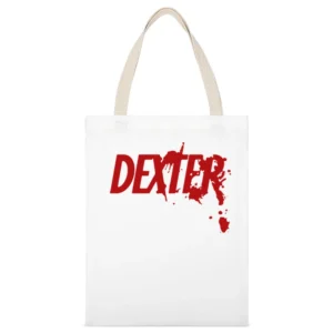 Dexter Fun Graphic TV Show Title Graphic Fan White Canvas Tote Shopping Bag