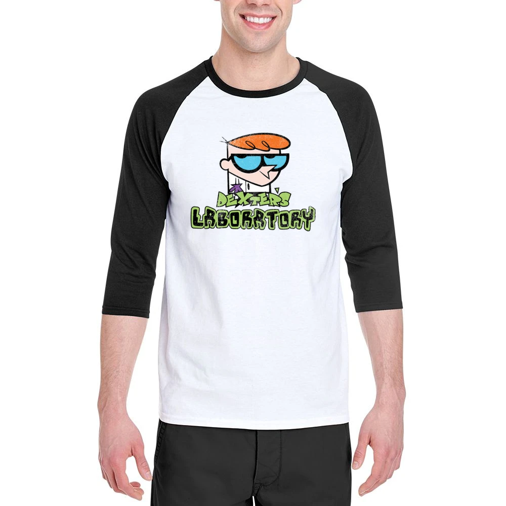 Dexters Laboratory Fun Cool Vintage Style Distressed Look Retro Tv Sho Men 3/4 Sleeve T-Shirt