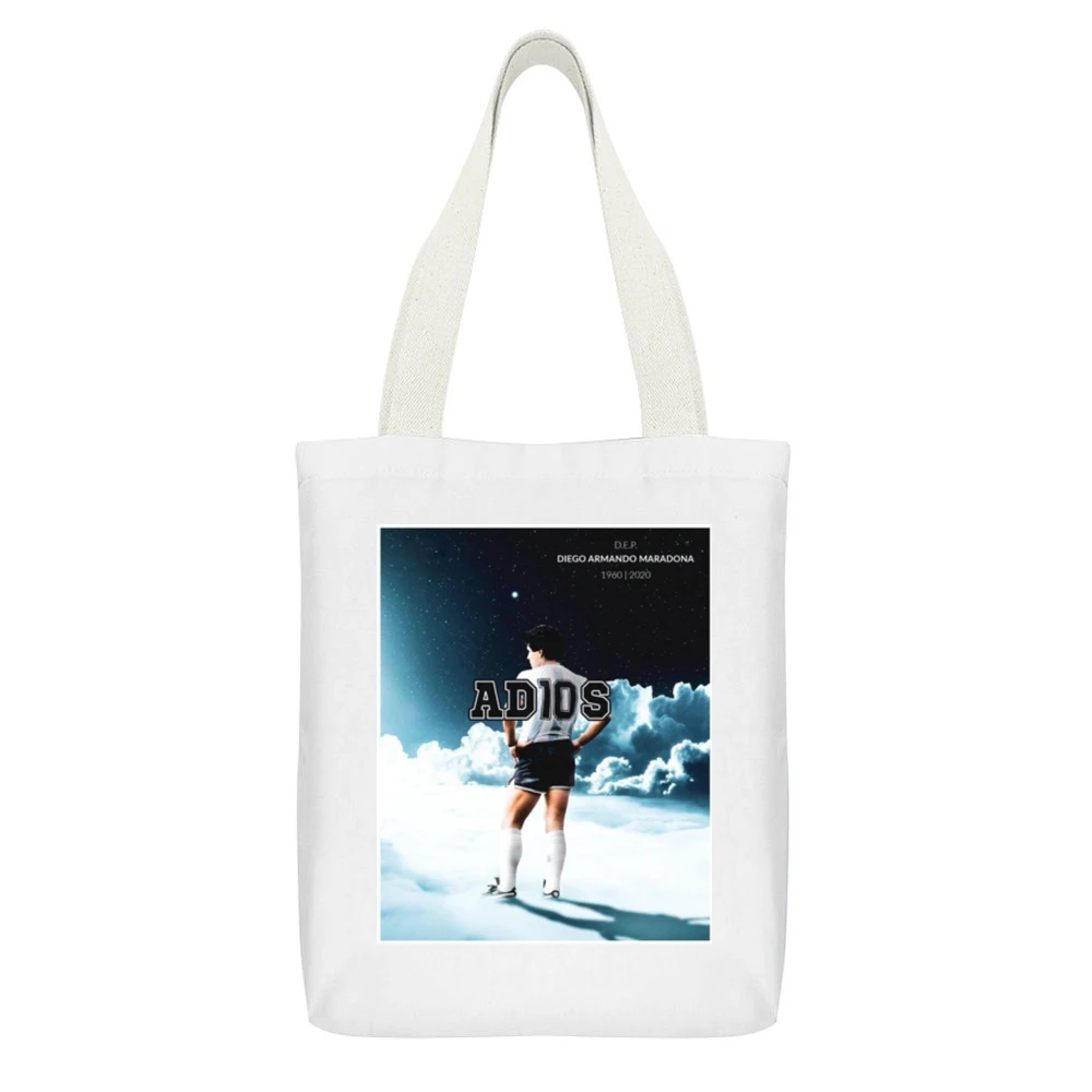 Diego Maradona Rip Adios Tribute Argentina Soccer Legend White White Canvas Tote Shopping Bag With Interior Pocket