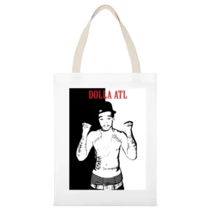Dolla ATL Rapper Hip Hop White Canvas Tote Shopping Bag