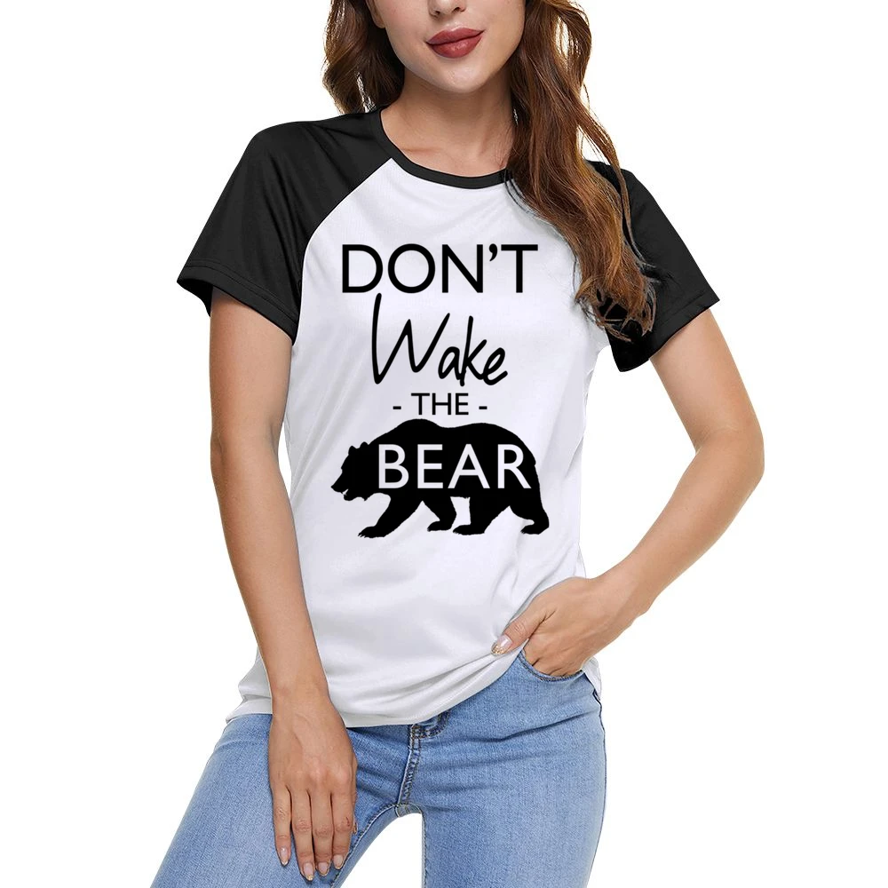 Dont Wake The Bear Funny Sleep Lover Graphic Women Ladies Short Sleeve T-Shirt