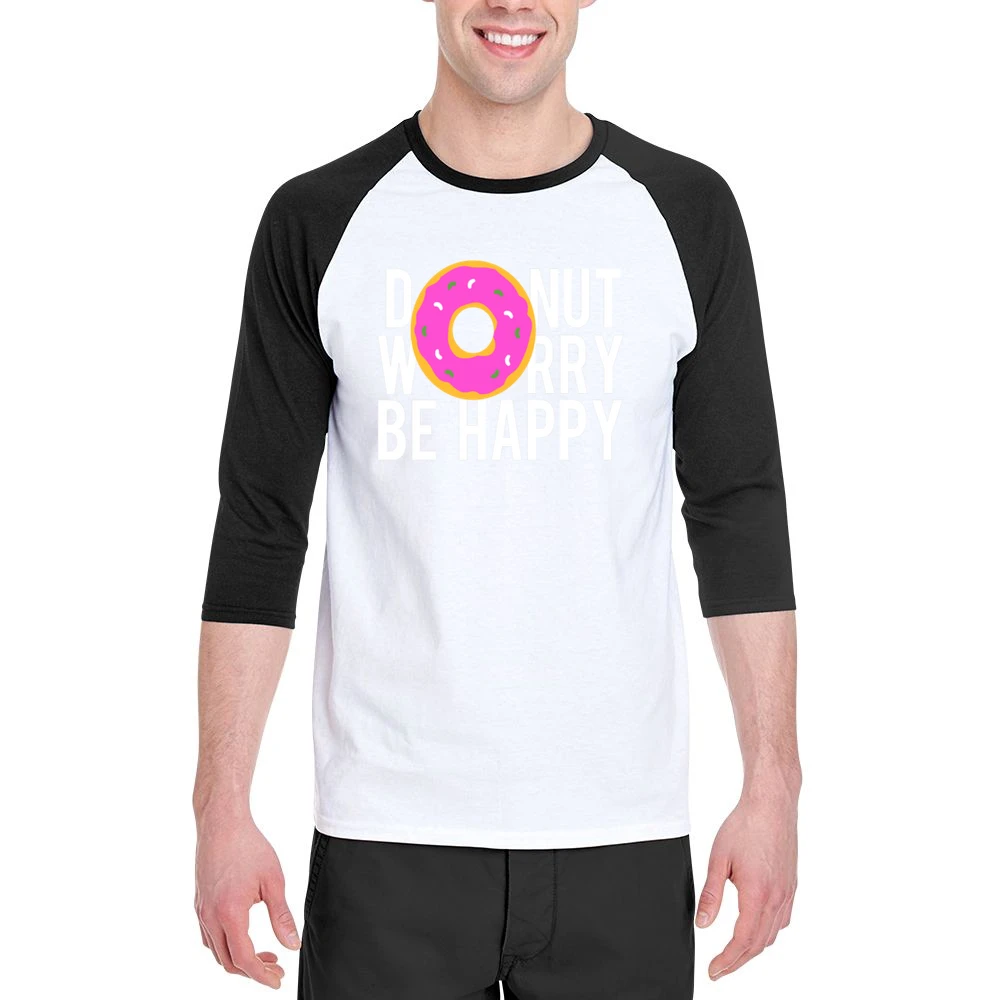 Donut Worry Be Happy Fun Food Graphic Tee Shirt Men 3/4 Sleeve T-Shirt