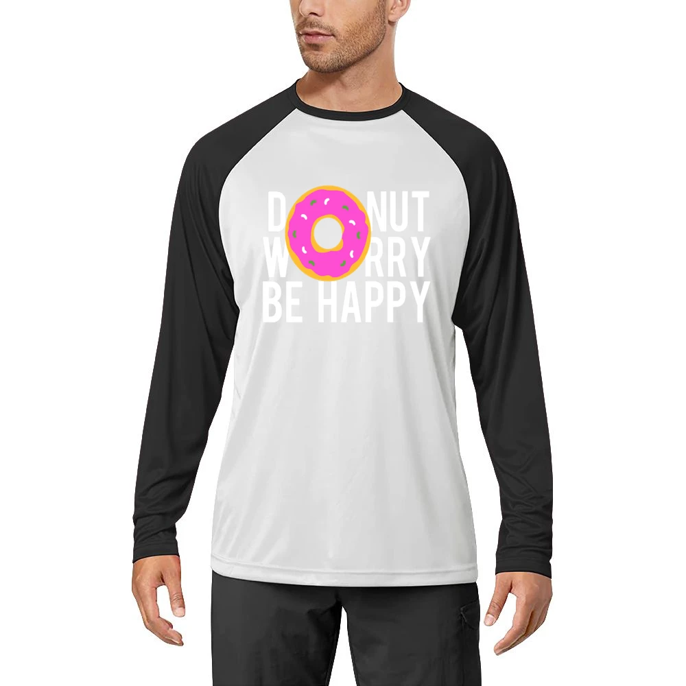 Donut Worry Be Happy Fun Food Graphic Tee Shirt Men Long Sleeve T-Shirt