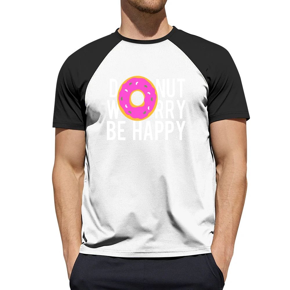 Donut Worry Be Happy Fun Food Graphic Tee Shirt Men Short Sleeve T-Shirt