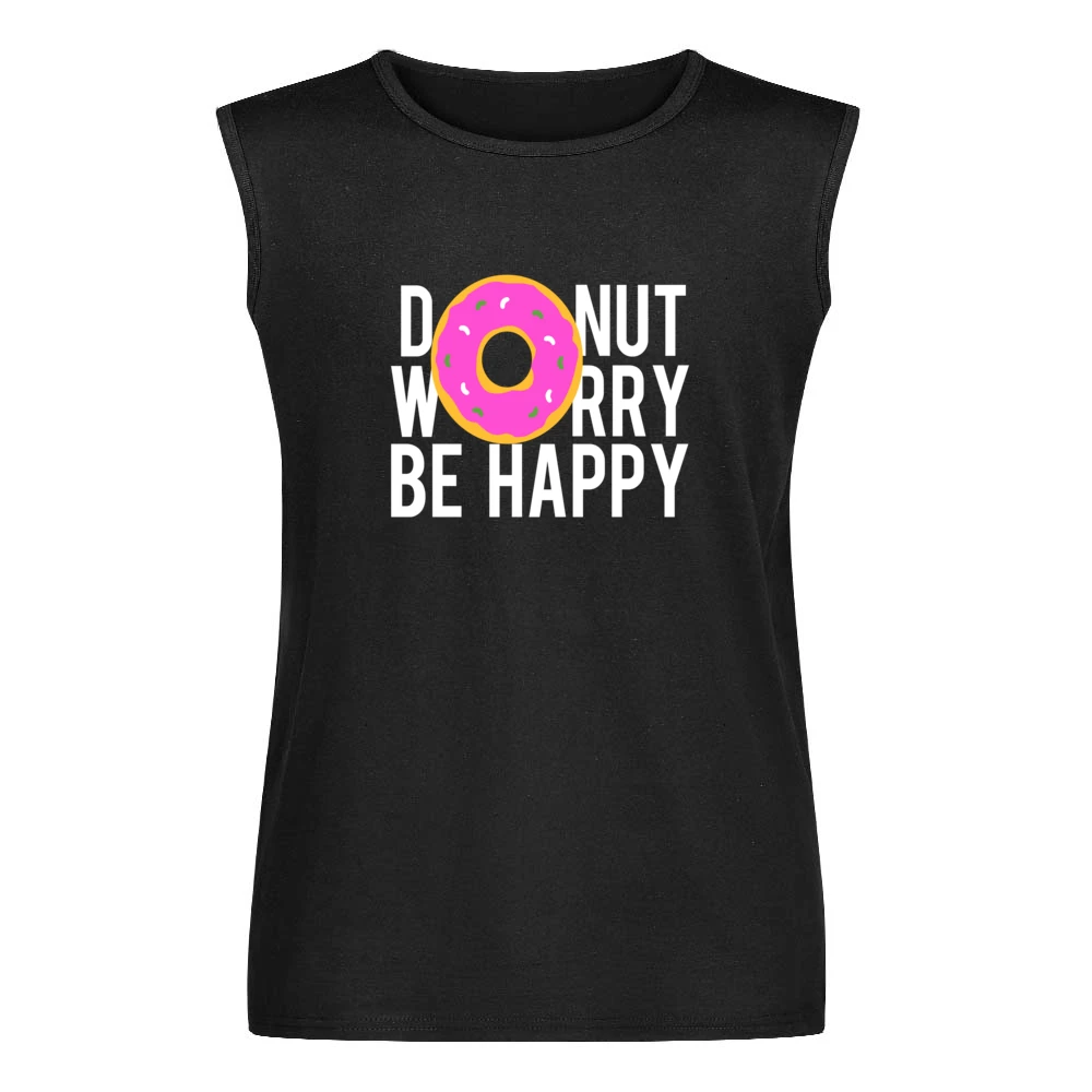 Donut Worry Be Happy Fun Food Graphic Tee Shirt Men Sleeveless T-Shirt