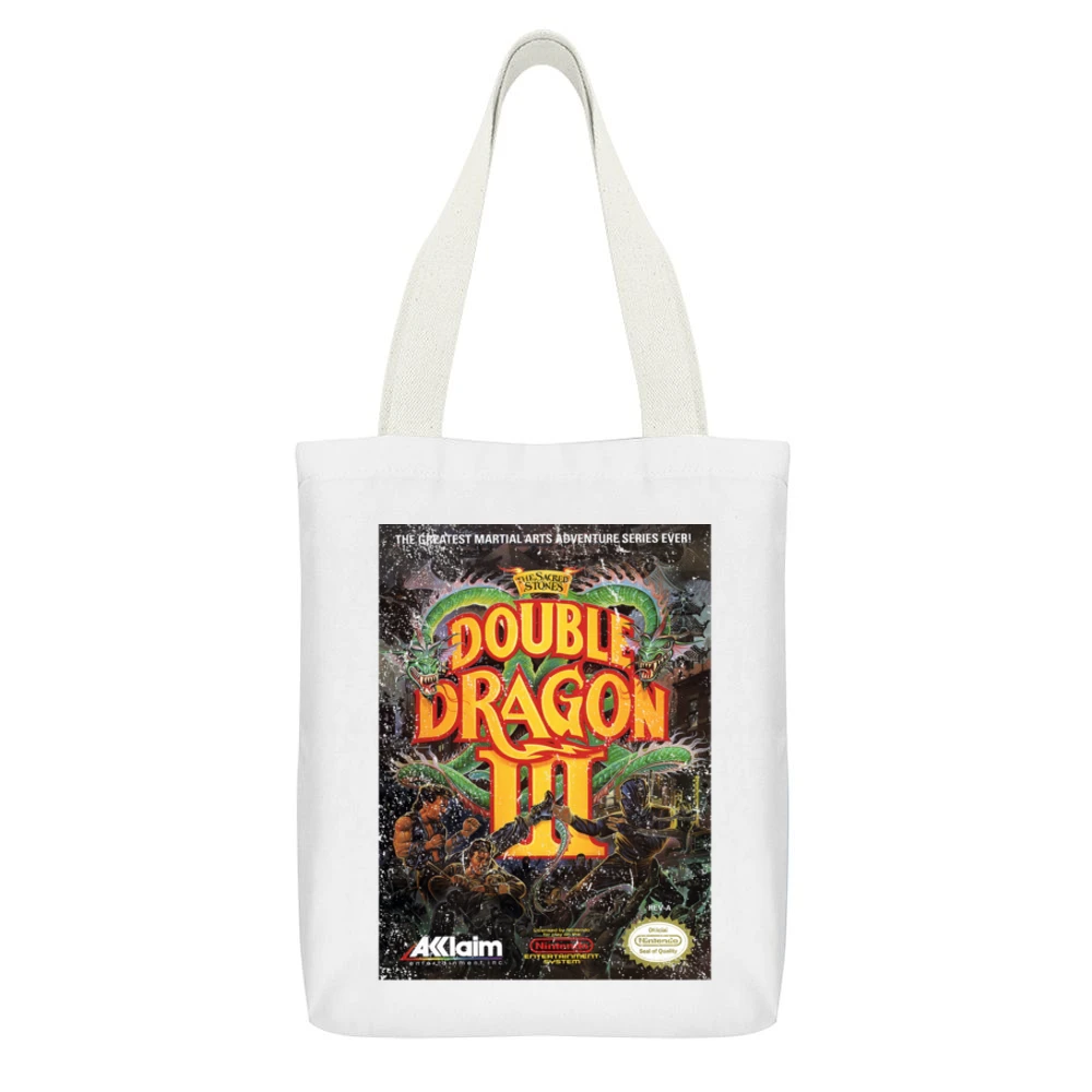 Double Dragon 3 Nes Nintendo Old School Retro Video Game Fan Distresse White Canvas Tote Shopping Bag With Interior Pocket