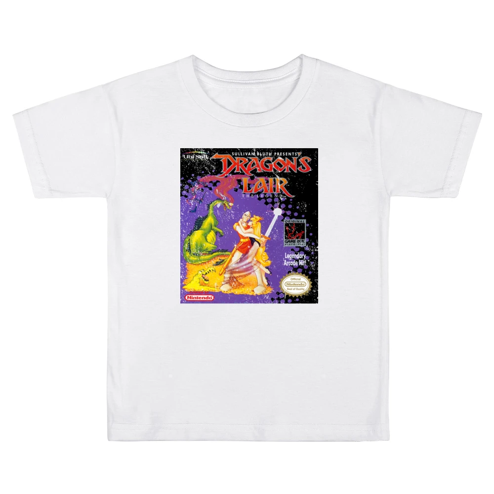 Dragons Lair Game Boy Nintendo Old School Retro Video Game Fan Distres Kids Boys Girls T-Shirt