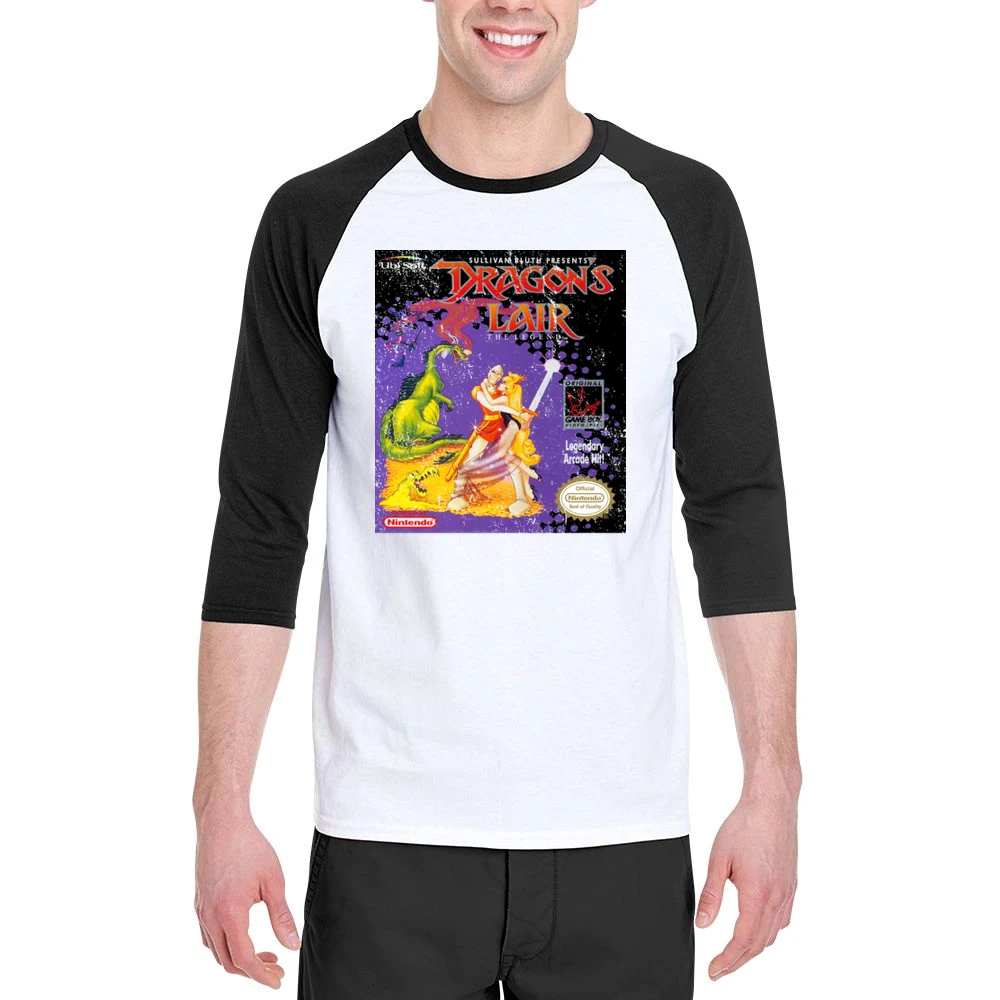 Dragons Lair Game Boy Nintendo Old School Retro Video Game Fan Distres Men 3/4 Sleeve T-Shirt