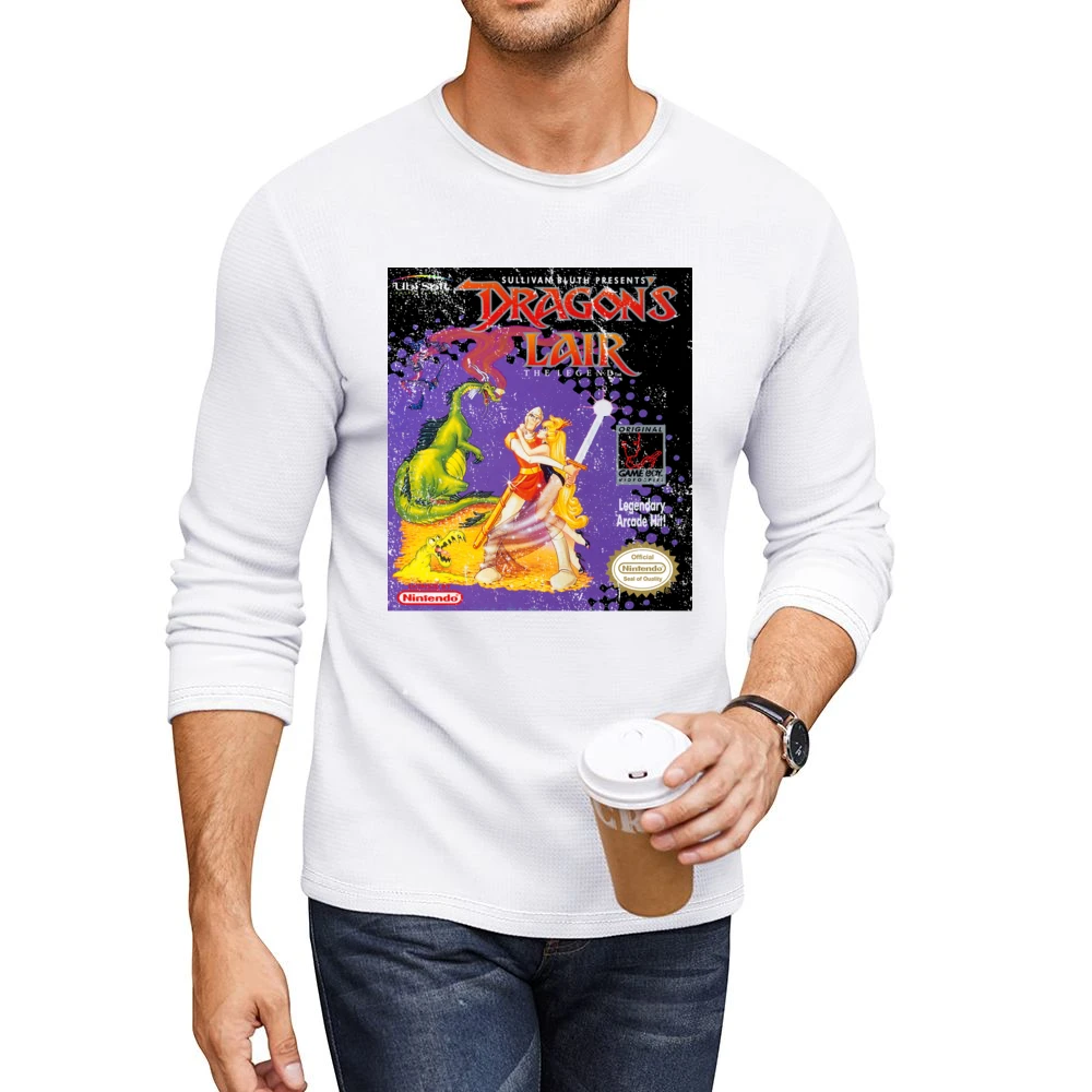 Dragons Lair Game Boy Nintendo Old School Retro Video Game Fan Distres Men CrewNeck Long Sleeve T-Shirt