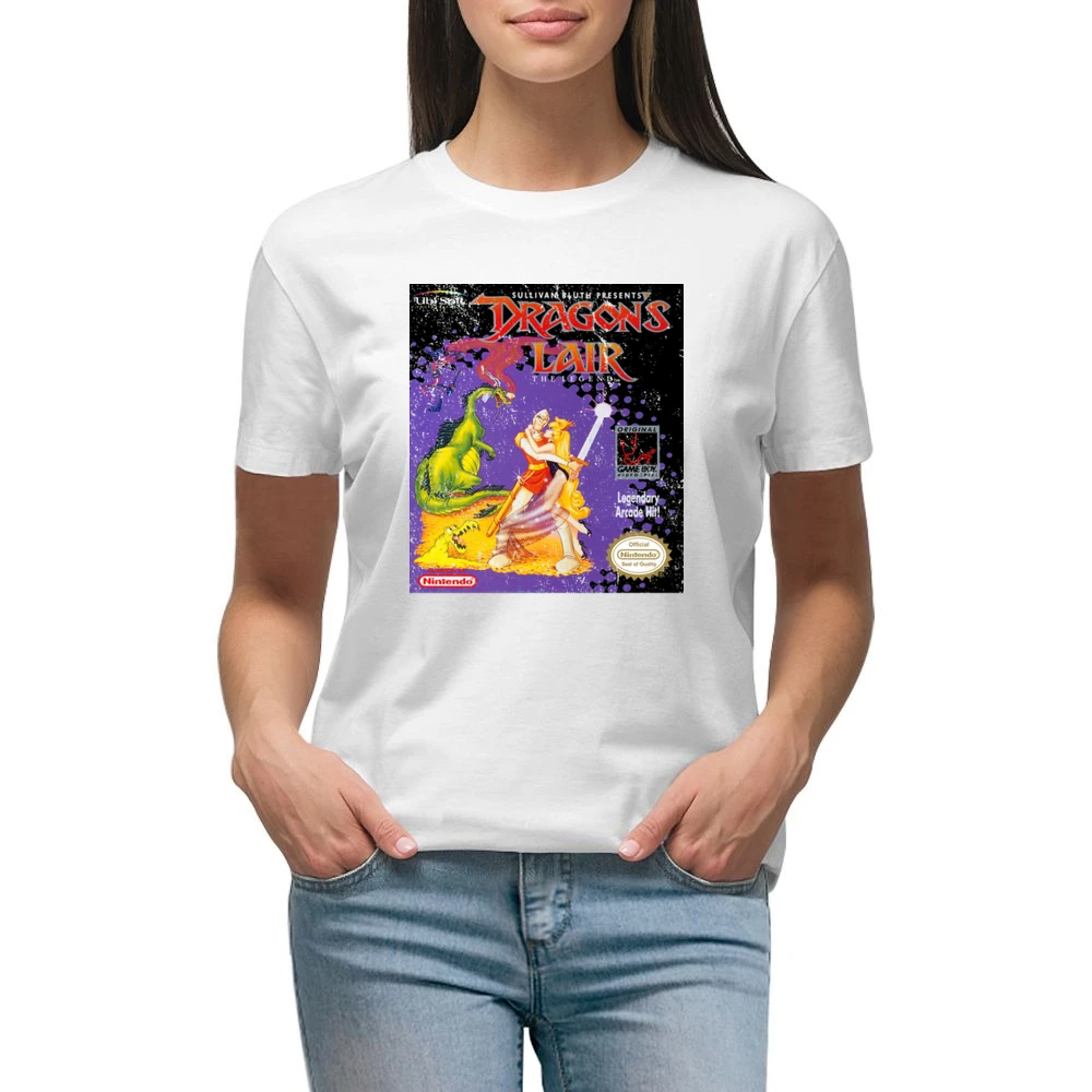 Dragons Lair Game Boy Nintendo Old School Retro Video Game Fan Distres Premium Women Ladies T-shirt