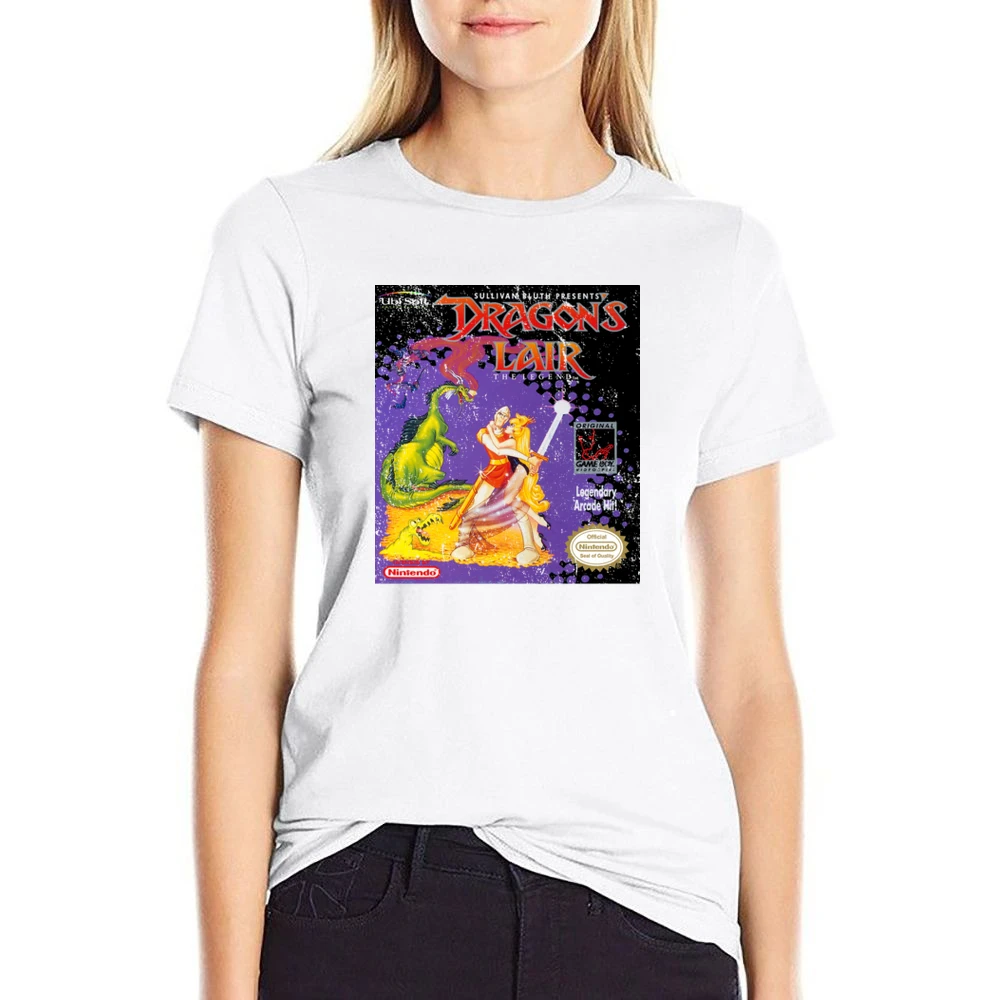 Dragons Lair Game Boy Nintendo Old School Retro Video Game Fan Distres US Size Women Ladies T-shirt