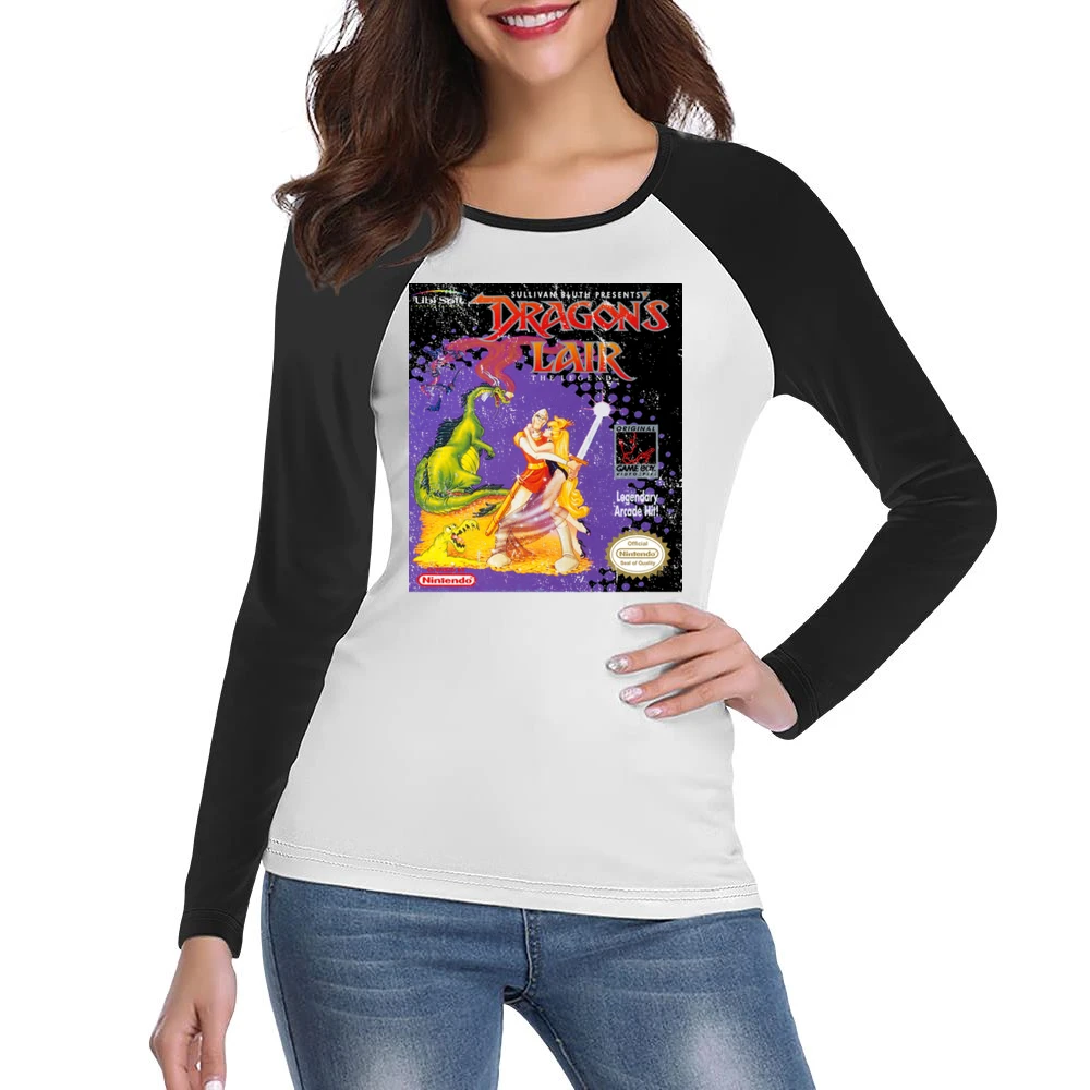 Dragons Lair Game Boy Nintendo Old School Retro Video Game Fan Distres Women Ladies Long Sleeve T-Shirt