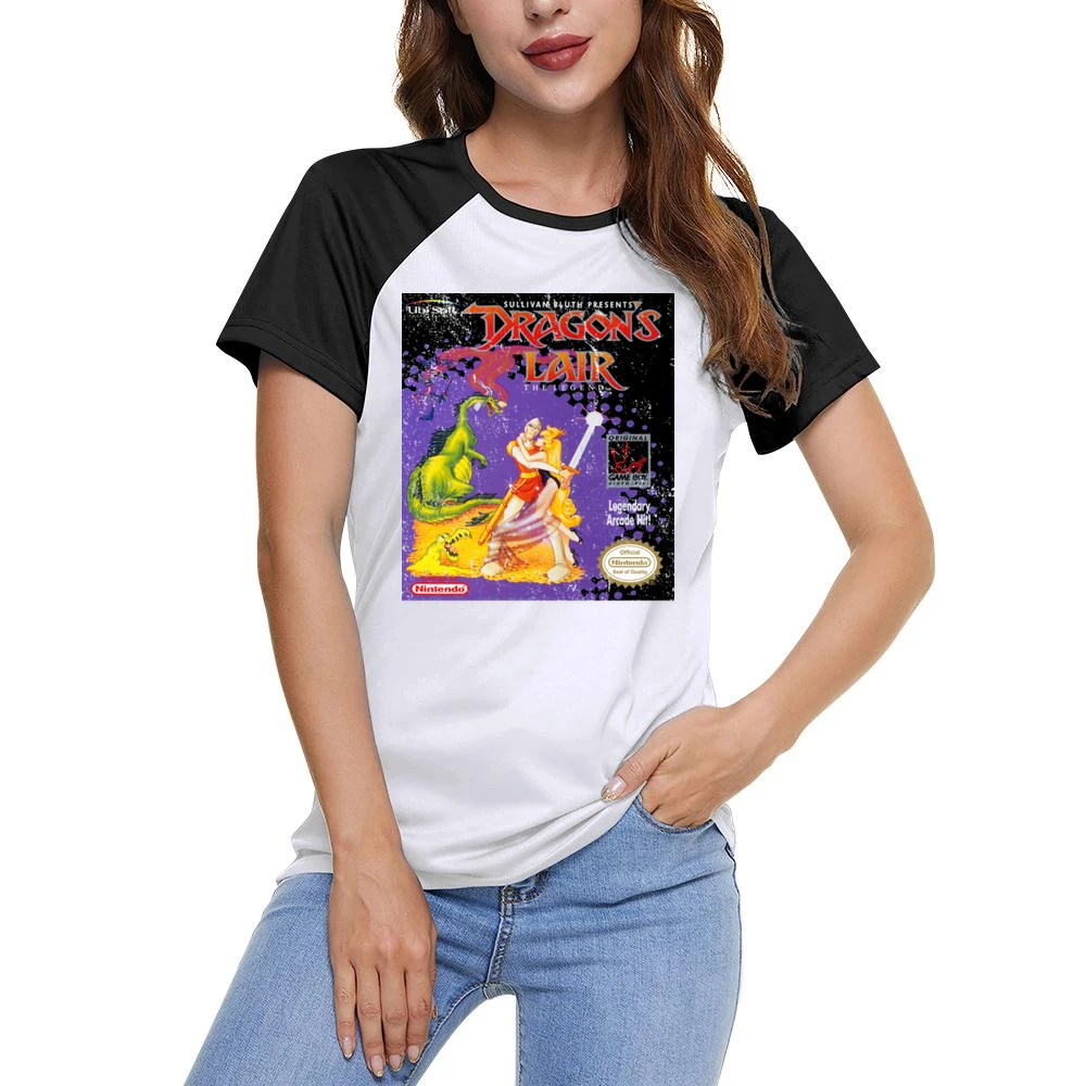 Dragons Lair Game Boy Nintendo Old School Retro Video Game Fan Distres Women Ladies Short Sleeve T-Shirt