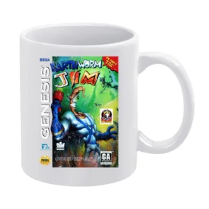 Earthworm Jim Sega Genesis Old School Retro Video Game Fan Distressed White Mug
