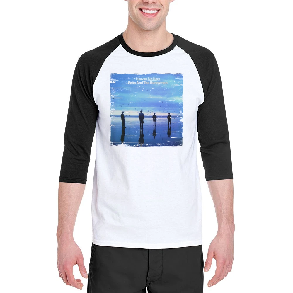Echo And The Bunnymen Heaven Up Here Album Cover Distressed Image T Sh Men 3/4 Sleeve T-Shirt