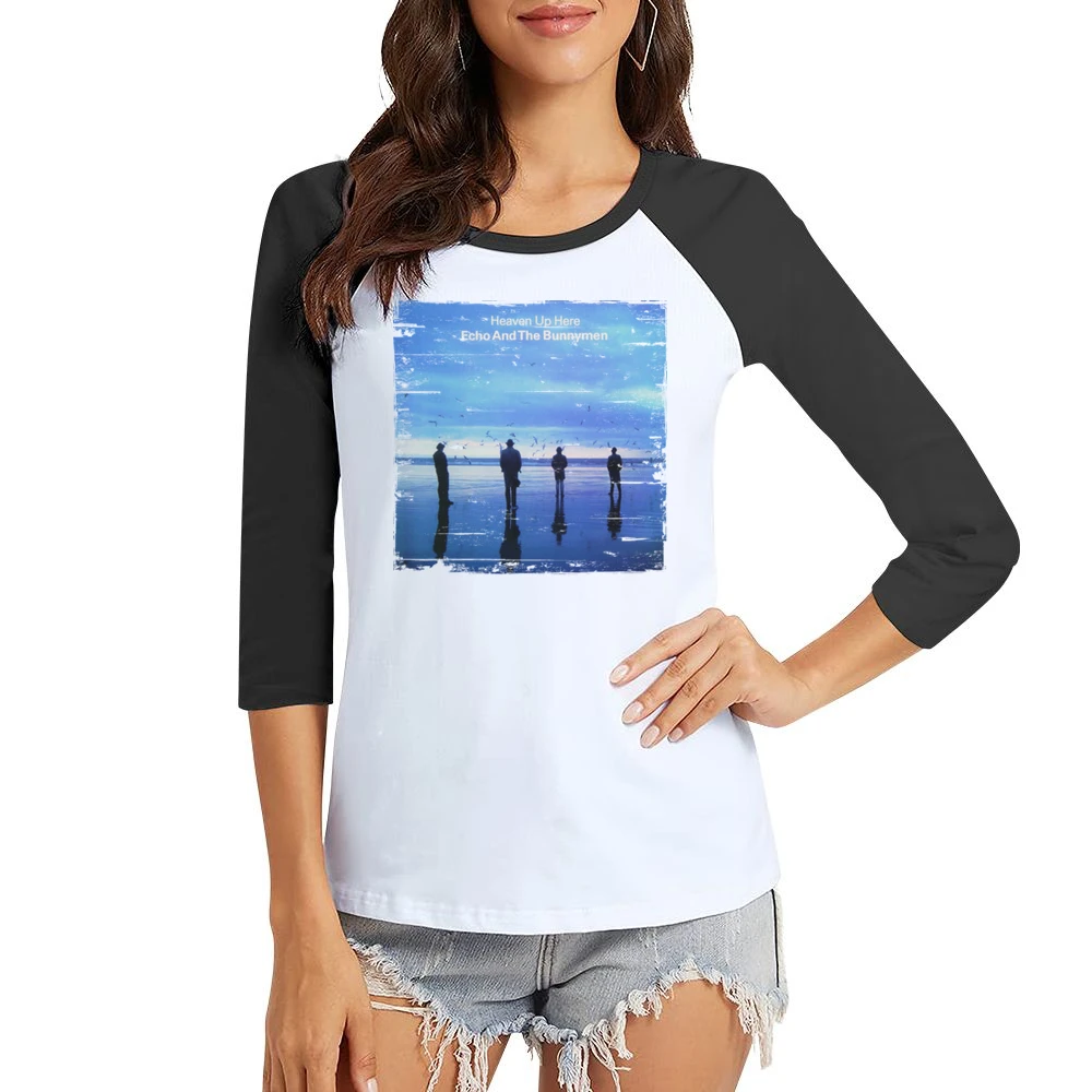 Echo And The Bunnymen Heaven Up Here Album Cover Distressed Image T Sh Women Ladies 3-4 Sleeve T-Shirt