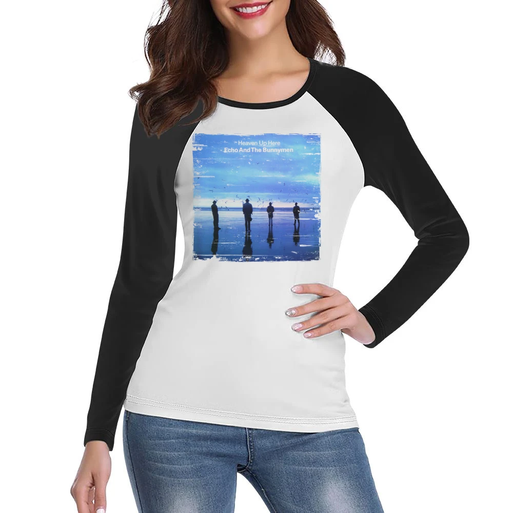 Echo And The Bunnymen Heaven Up Here Album Cover Distressed Image T Sh Women Ladies Long Sleeve T-Shirt