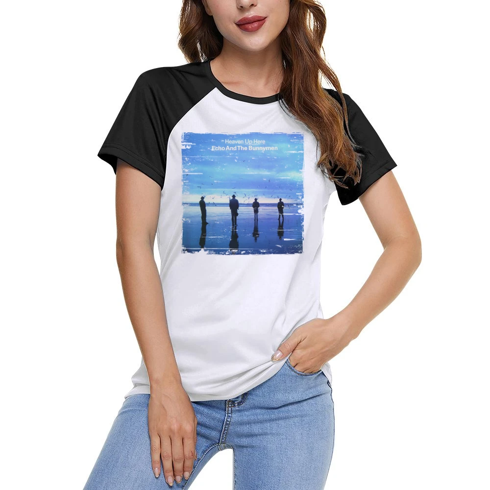 Echo And The Bunnymen Heaven Up Here Album Cover Distressed Image T Sh Women Ladies Short Sleeve T-Shirt