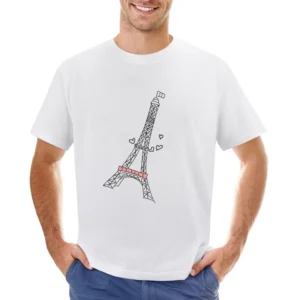 Eiffel Tower Paris With Love Hearts Cute Graphic Tee Shirt Asian Size Men T-Shirt