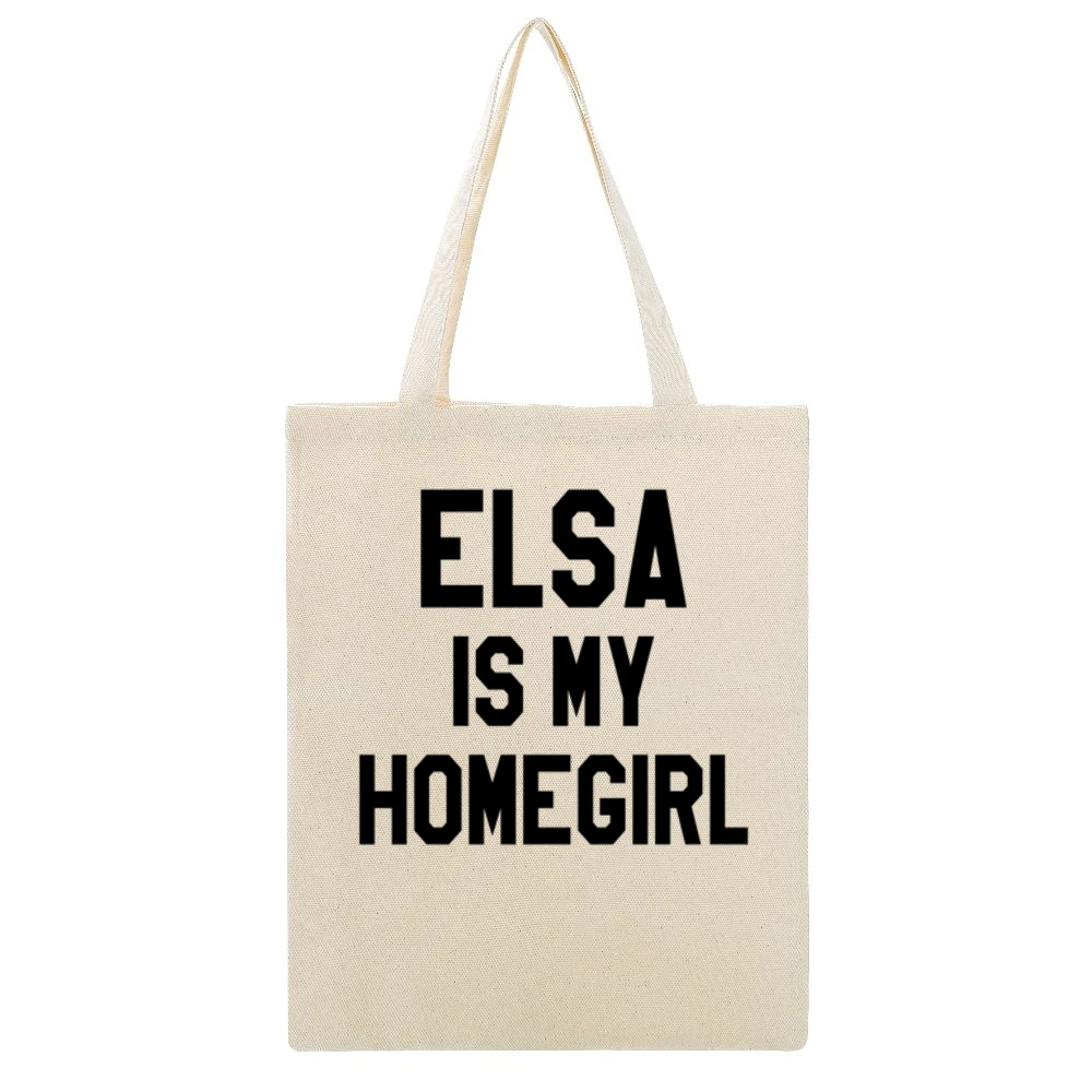 Elsa Is My Homegirl Fun Frozen Graphic Tee Shirt Beige Canvas Tote Shopping Bag