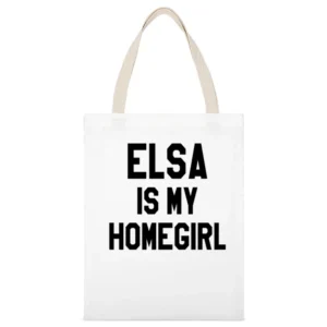Elsa Is My Homegirl Fun Frozen Graphic Tee Shirt White Canvas Tote Shopping Bag