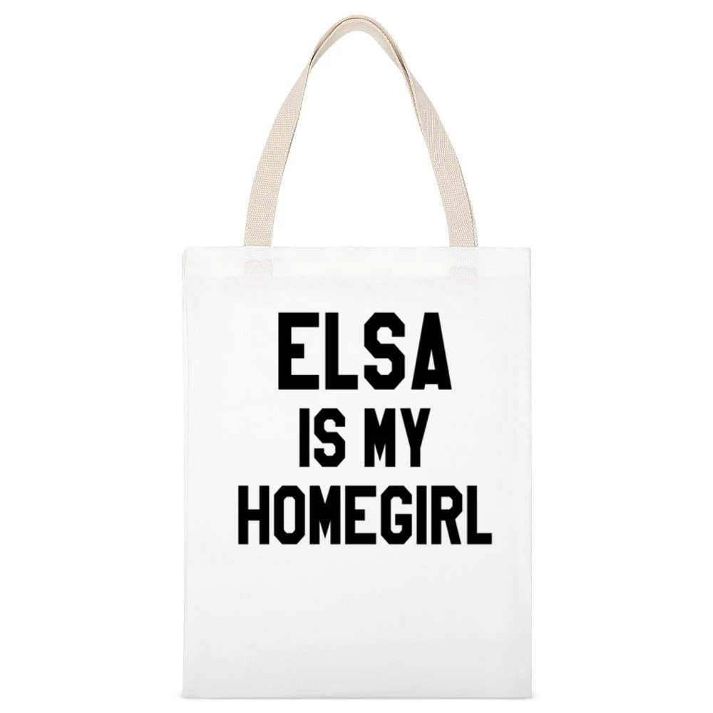 Elsa Is My Homegirl Fun Frozen Graphic Tee Shirt White Canvas Tote Shopping Bag