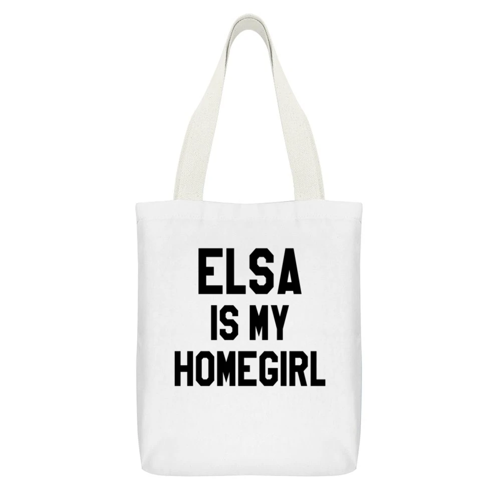 Elsa Is My Homegirl Fun Frozen Graphic Tee Shirt White Canvas Tote Shopping Bag With Interior Pocket