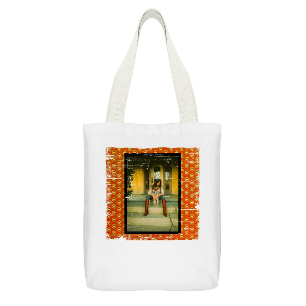 Emmylou Harris Elite Hotel Album Cover Distressed Image White Canvas Tote Shopping Bag With Interior Pocket