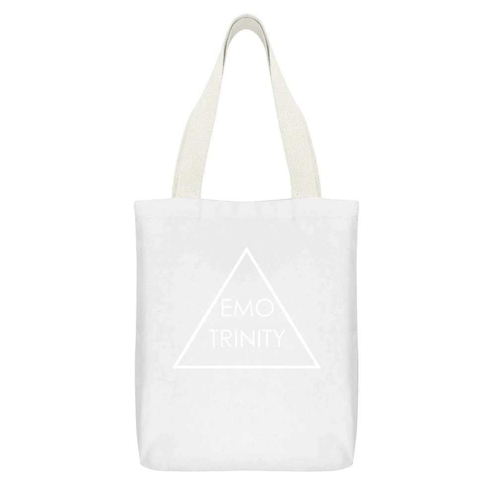 Emo Trinity Forever Fun Fob Mcr Patd Music Graphic Band White Canvas Tote Shopping Bag With Interior Pocket