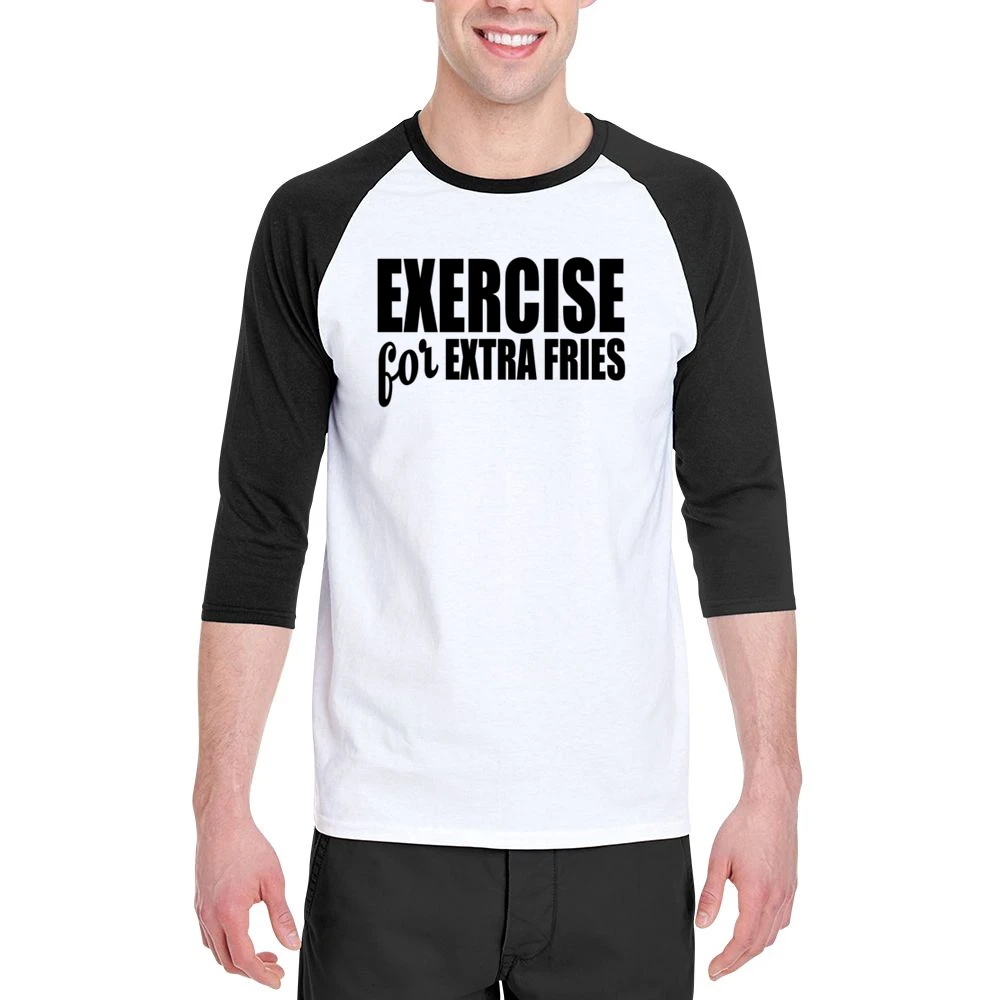 Exercise For Extra Fries Funny Food Lover Workout Fitness Tee Shirt Men 3/4 Sleeve T-Shirt