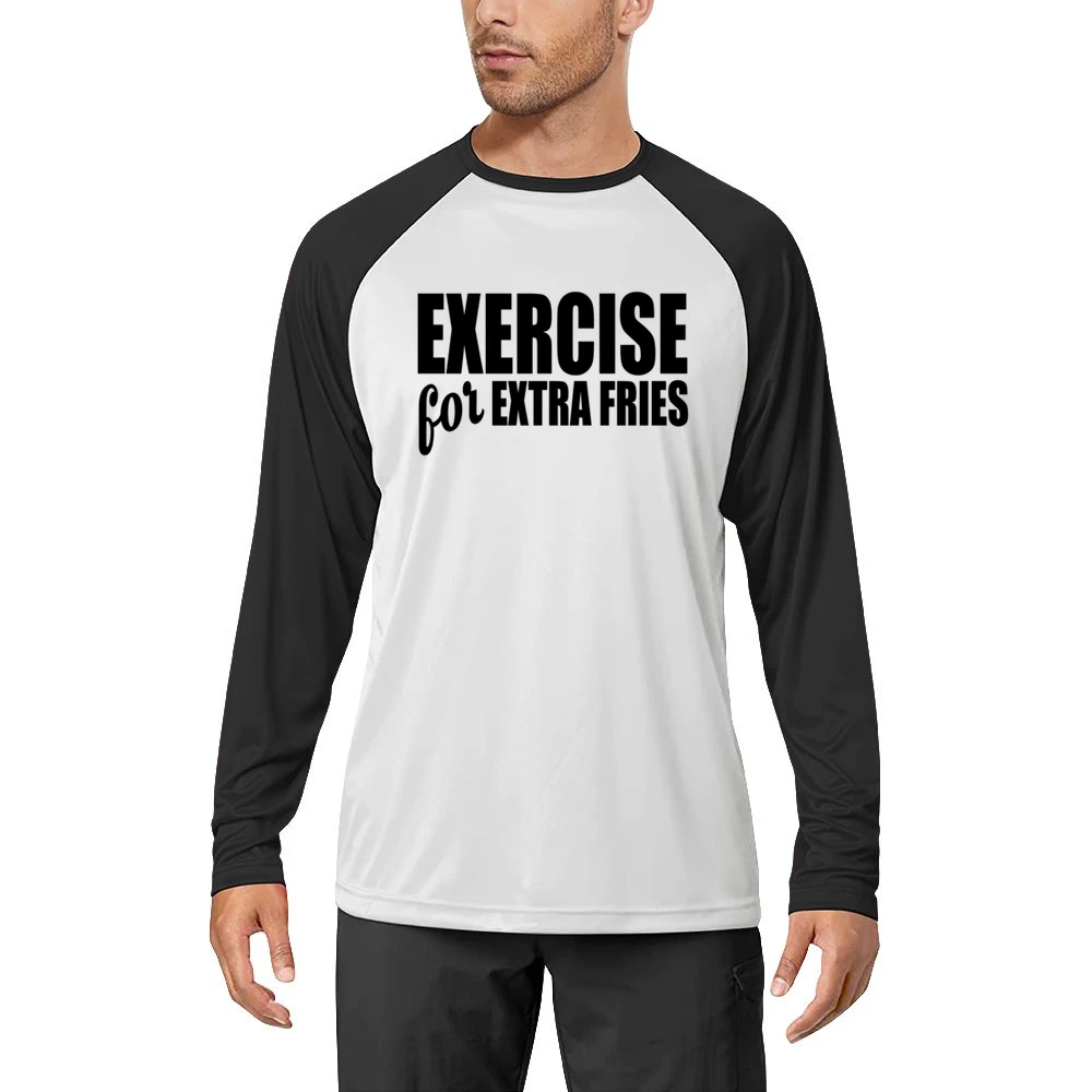 Exercise For Extra Fries Funny Food Lover Workout Fitness Tee Shirt Men Long Sleeve T-Shirt
