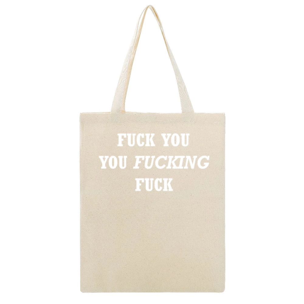 FU you Fng F Beige Canvas Tote Shopping Bag