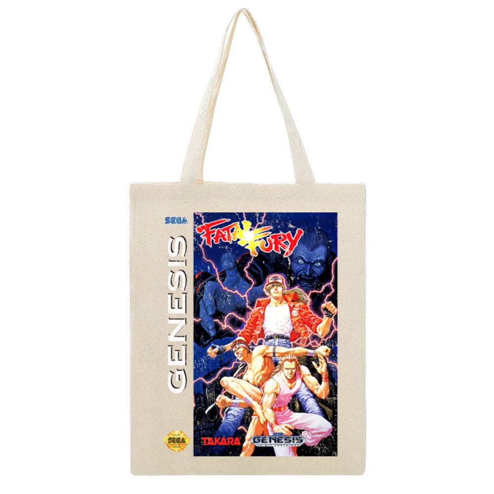 Fatal Fury Sega Genesis Old School Retro Video Game Fan Distressed T S Beige Canvas Tote Shopping Bag