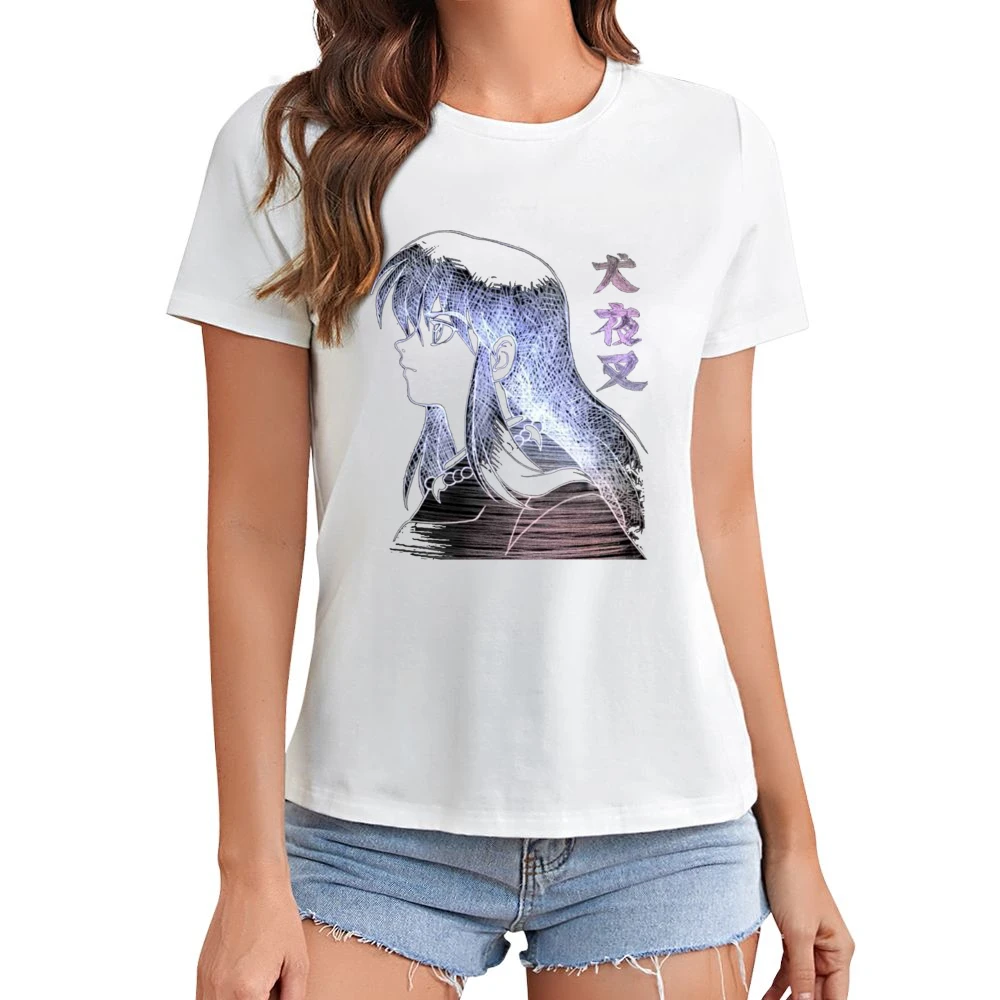 Feudal Fairy Tale InuYasha the half demon Dog human form Sketch T Shir Asian Size Women Ladies T-shirt