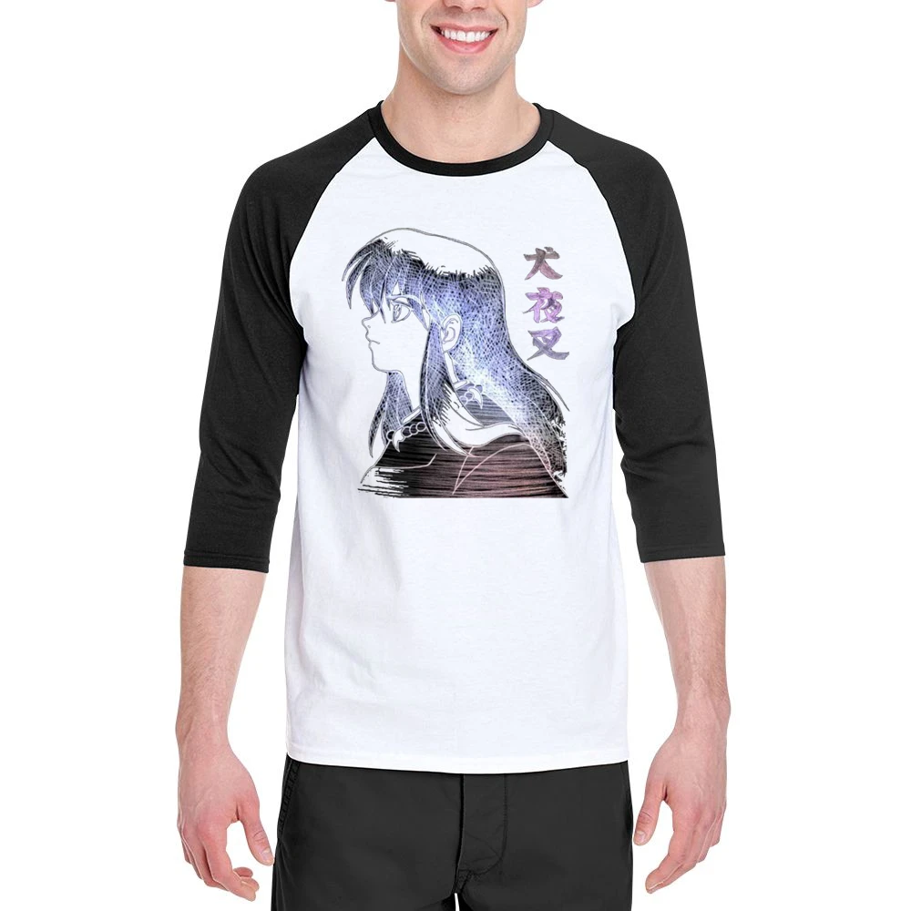 Feudal Fairy Tale InuYasha the half demon Dog human form Sketch T Shir Men 3/4 Sleeve T-Shirt