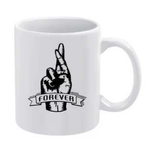 Fingers Crossed Forever Fun Sketched Graphic Tee Shirt White Mug
